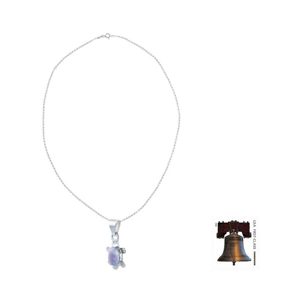 Alternate image for Artisan Crafted Lilac Jade Turtle Necklace Lilac Marine Turtle