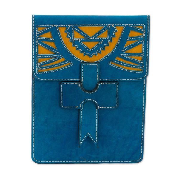 Alternate image for Handcrafted Leather Portfolio in Turquoise from Nicaragua Banks of the San Juan