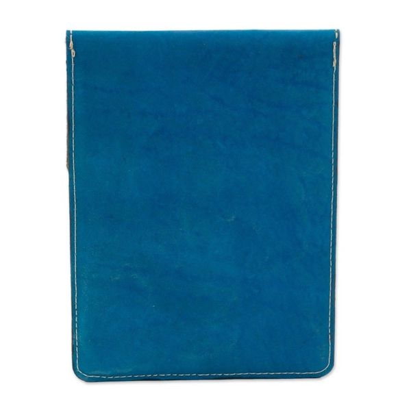 Alternate image for Handcrafted Leather Portfolio in Turquoise from Nicaragua Banks of the San Juan