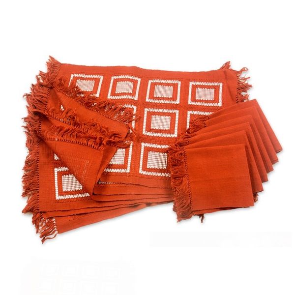 Alternate image for Hand-woven Cotton Placemats and Napkins set of 6 Antigua Brown