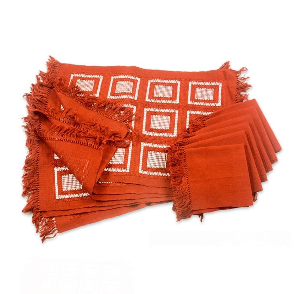 Hand-woven Cotton Placemats and Napkins set of 6 'Antigua Brown'