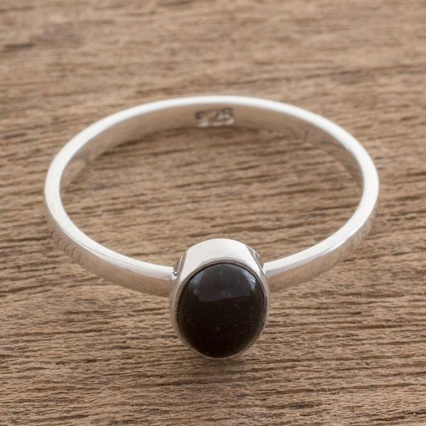 Alternate image for Black Jade and Silver Single Stone Ring from Guatemala Force and Beauty