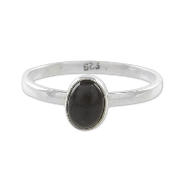 Alternate image for Black Jade and Silver Single Stone Ring from Guatemala Force and Beauty