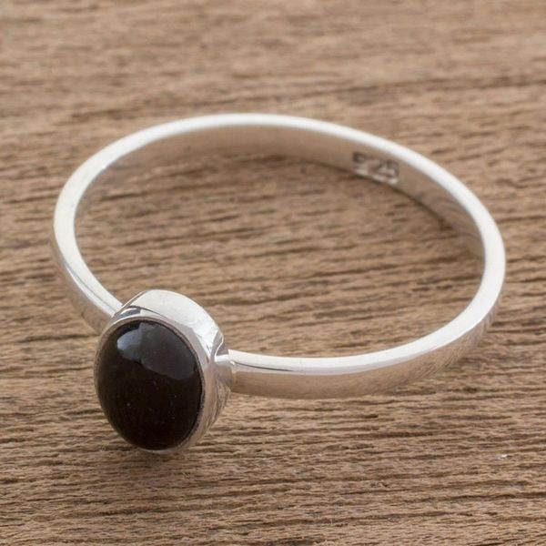 Alternate image for Black Jade and Silver Single Stone Ring from Guatemala Force and Beauty