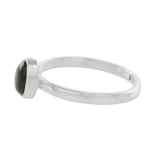 Alternate image for Black Jade and Silver Single Stone Ring from Guatemala Force and Beauty