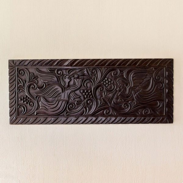 Alternate image for Artisan Crafted Pine Wood Wall Panel with Angel Motif Angels with Trumpets