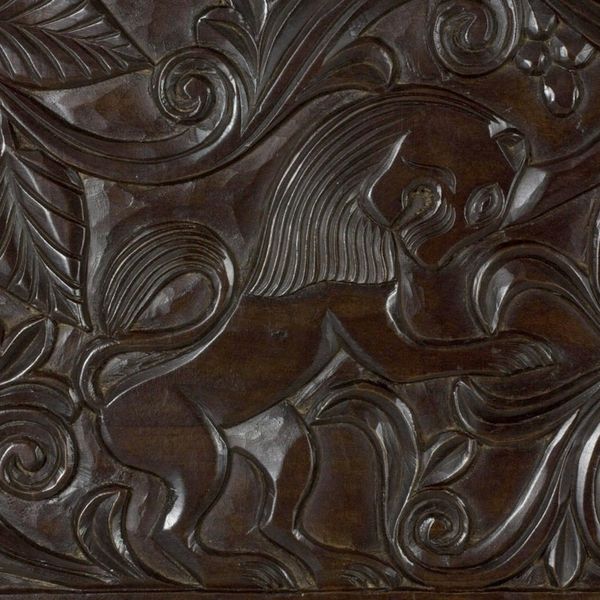 Alternate image for Artisan Crafted Wood Relief Panel with Lion Motif Guardian Lions