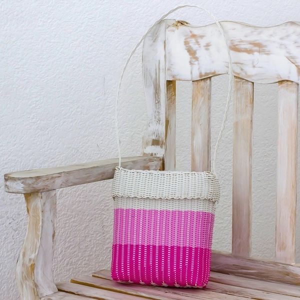 Alternate image for Handwoven Shoulder Bag in Light Orchid from Guatemala Innocent Beauty