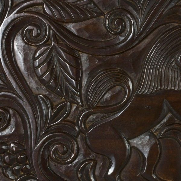 Alternate image for Artisan Crafted Wood Relief Panel with Lion Motif Guardian Lions
