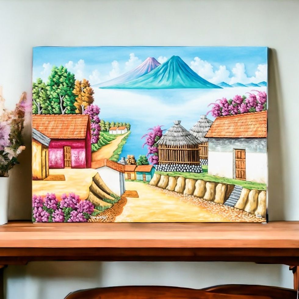 Colorful Signed Oil Painting of Lake Atitlan 'Lake Atitlan'