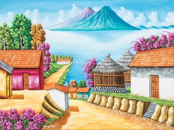 Alternate image for Colorful Signed Oil Painting of Lake Atitlan Lake Atitlan