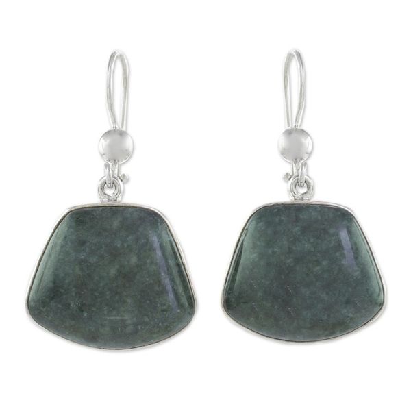 Alternate image for Hand Made Sterling Silver Dangle Jade Earrings Dark Maya Quetzal