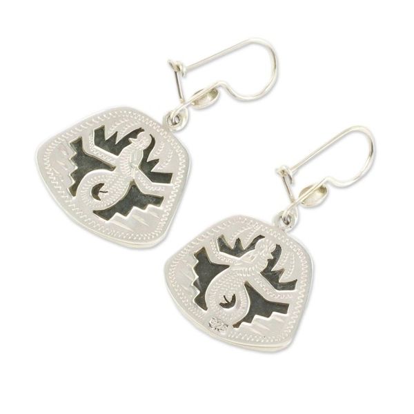 Alternate image for Hand Made Sterling Silver Dangle Jade Earrings Dark Maya Quetzal