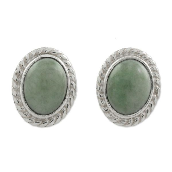 Alternate image for Light Green Jade Oval Stud Earrings from Guatemala Oval Lassos