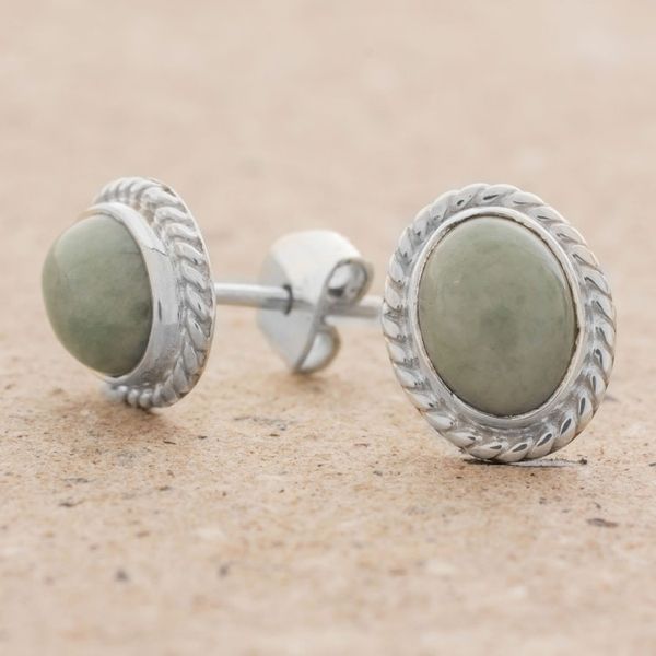 Alternate image for Light Green Jade Oval Stud Earrings from Guatemala Oval Lassos