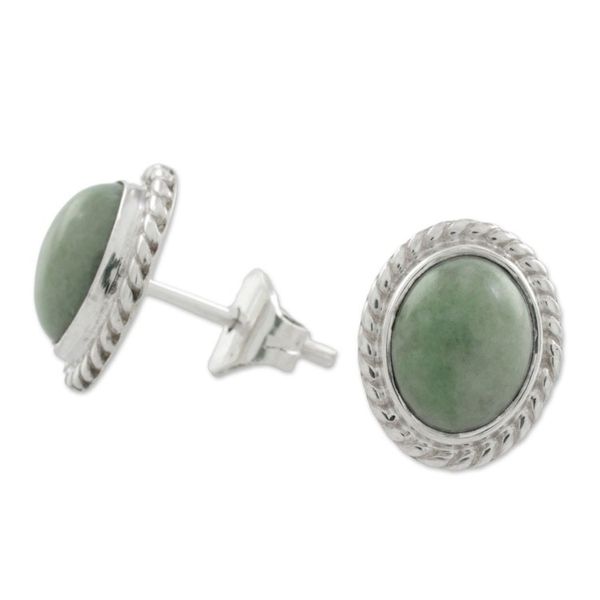Alternate image for Light Green Jade Oval Stud Earrings from Guatemala Oval Lassos