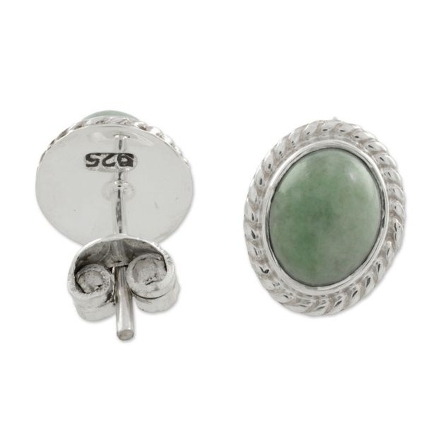 Alternate image for Light Green Jade Oval Stud Earrings from Guatemala Oval Lassos