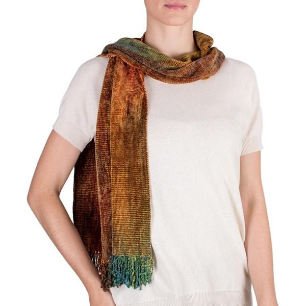 Alternate image for Artisan Crafted Rayon Chenille Scarf from Central America Autumn Breeze