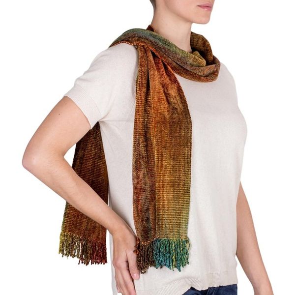 Alternate image for Artisan Crafted Rayon Chenille Scarf from Central America Autumn Breeze