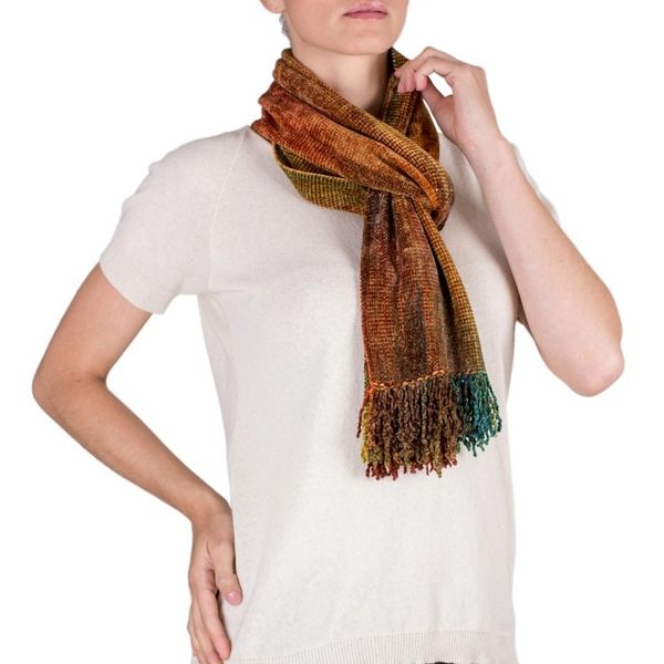 Alternate image for Artisan Crafted Rayon Chenille Scarf from Central America Autumn Breeze