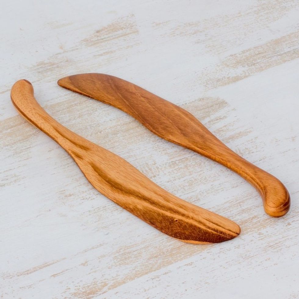Hand Carved Jobillo Wood Spatulas from Guatemala Pair 'Peten Cooking'