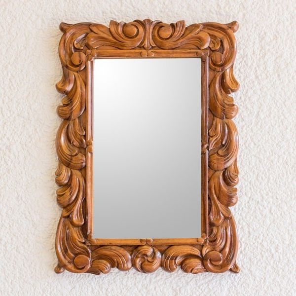 Alternate image for Guatemalan Artisan Crafted Carved Wood Wall Mirror Natural Grace