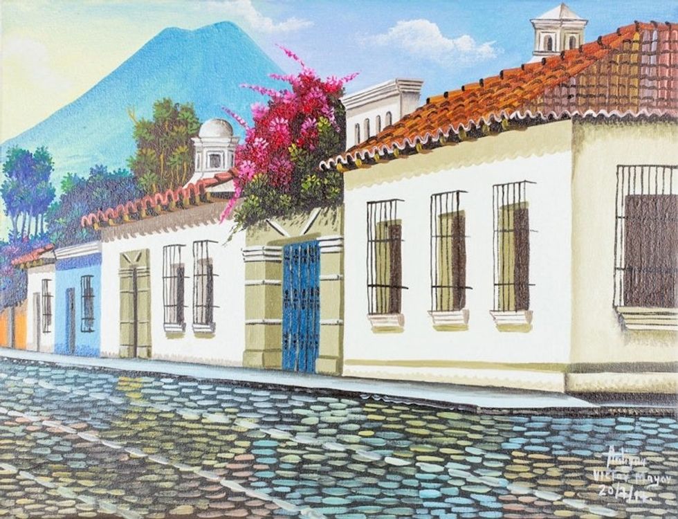 Signed Painting of Antigua Guatemala in Oils on Canvas 'Antigua'