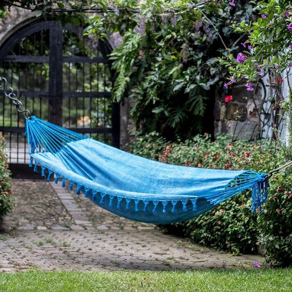 Alternate image for Handwoven Cotton Single Hammock in Azure from Guatemala Over the Waves