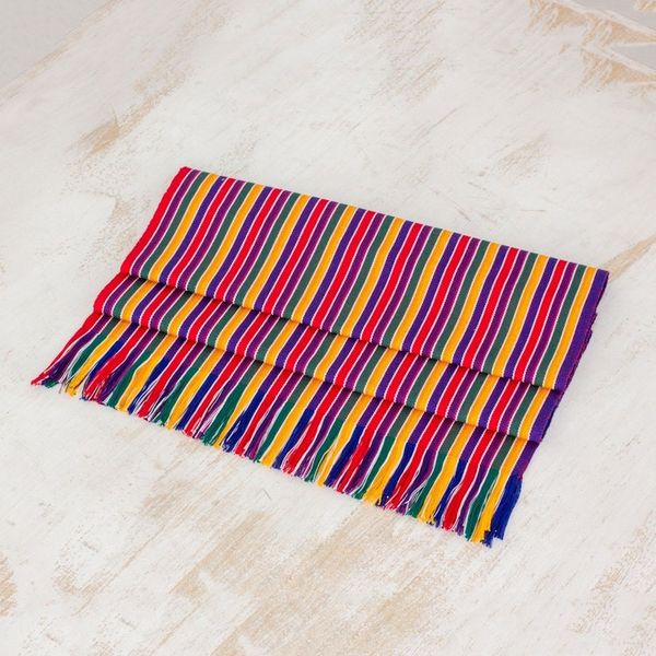 Alternate image for Multicolor Striped Cotton Table Runner from Guatemala Path of Happiness