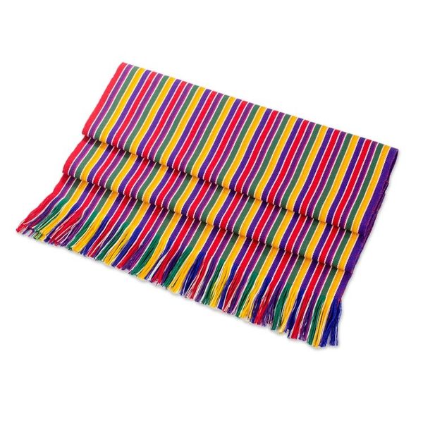 Alternate image for Multicolor Striped Cotton Table Runner from Guatemala Path of Happiness