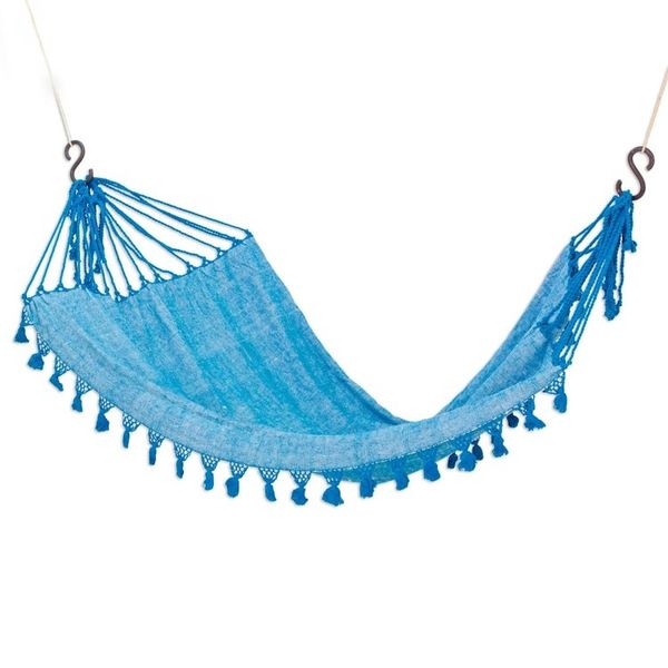 Alternate image for Handwoven Cotton Single Hammock in Azure from Guatemala Over the Waves