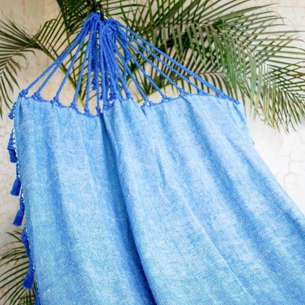 Alternate image for Handwoven Cotton Single Hammock in Azure from Guatemala Over the Waves