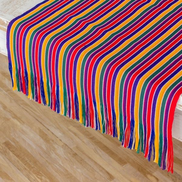 Alternate image for Multicolor Striped Cotton Table Runner from Guatemala Path of Happiness