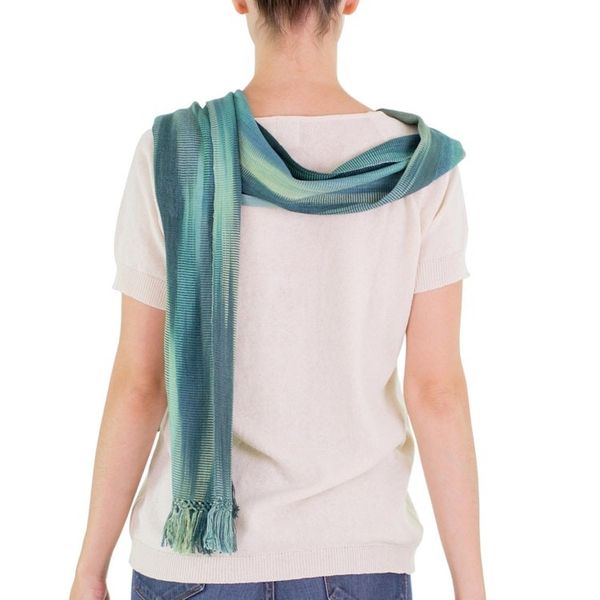 Alternate image for Hand Woven Rayon Scarf in Light and Dark Green Iridescent Emerald