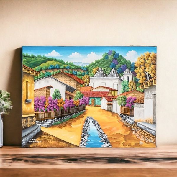 Alternate image for Signed Oil Painting of a Town in Quetzaltenango Zunil
