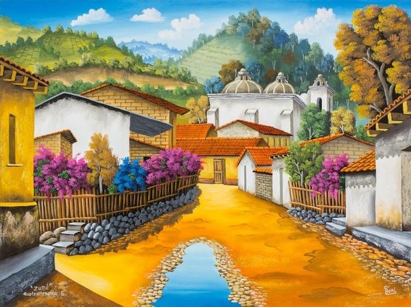 Alternate image for Signed Oil Painting of a Town in Quetzaltenango Zunil