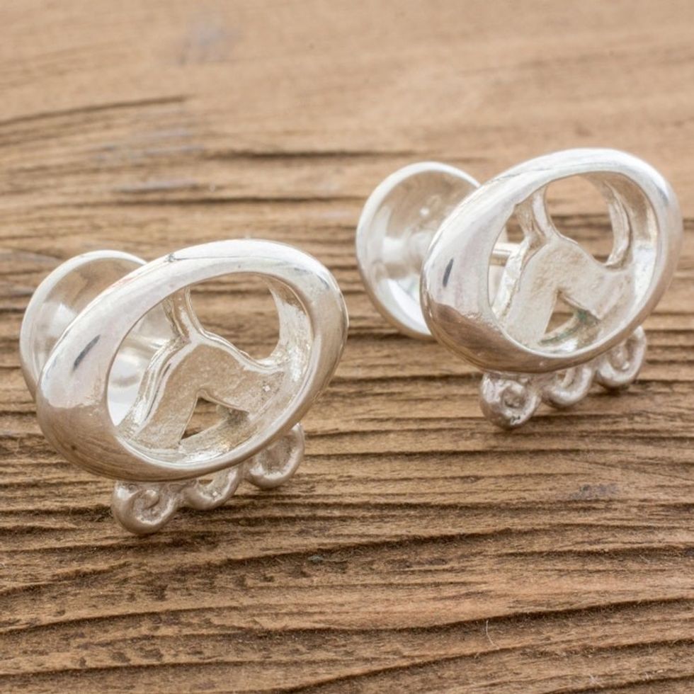 Sterling Silver Men's Mayan Cufflinks from Nicaragua 'Ultimate Ajmaq'