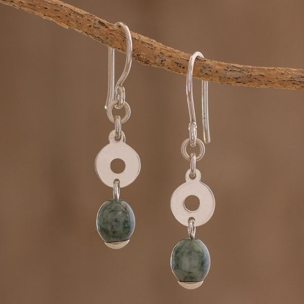 Alternate image for Circular Green Jade Dangle Earrings from Guatemala Garden Rings