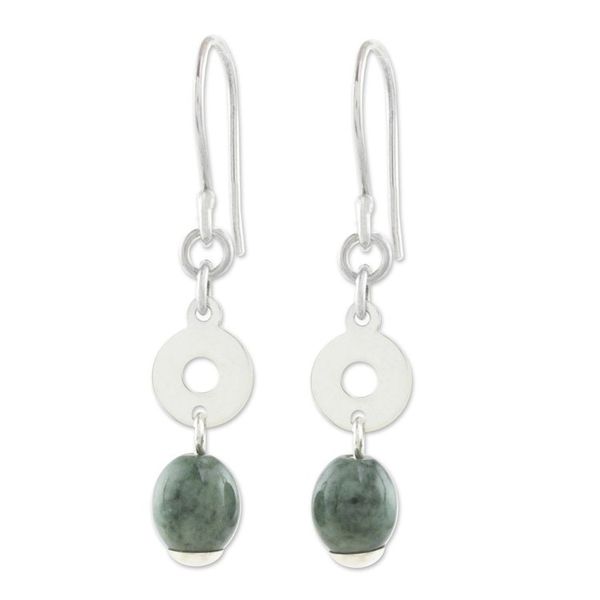 Alternate image for Circular Green Jade Dangle Earrings from Guatemala Garden Rings