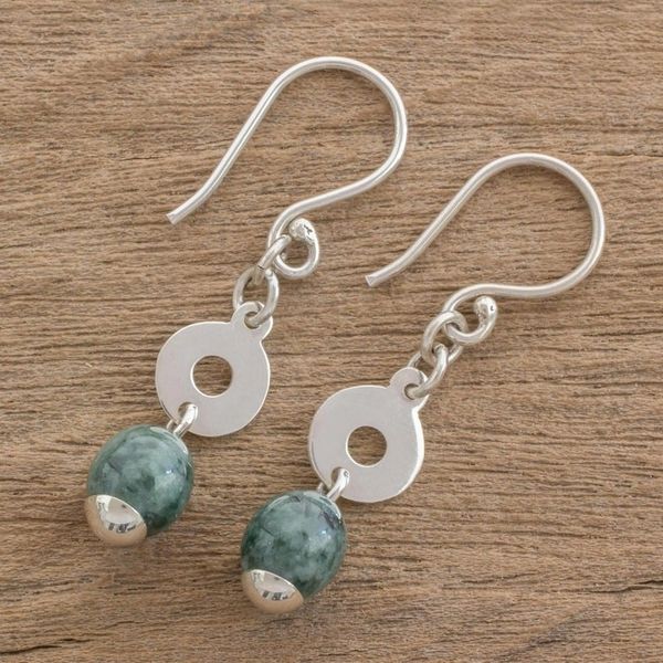Alternate image for Circular Green Jade Dangle Earrings from Guatemala Garden Rings