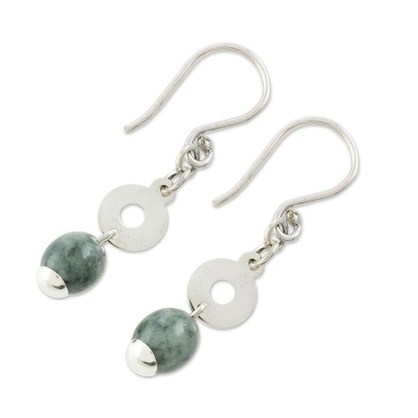 Alternate image for Circular Green Jade Dangle Earrings from Guatemala Garden Rings