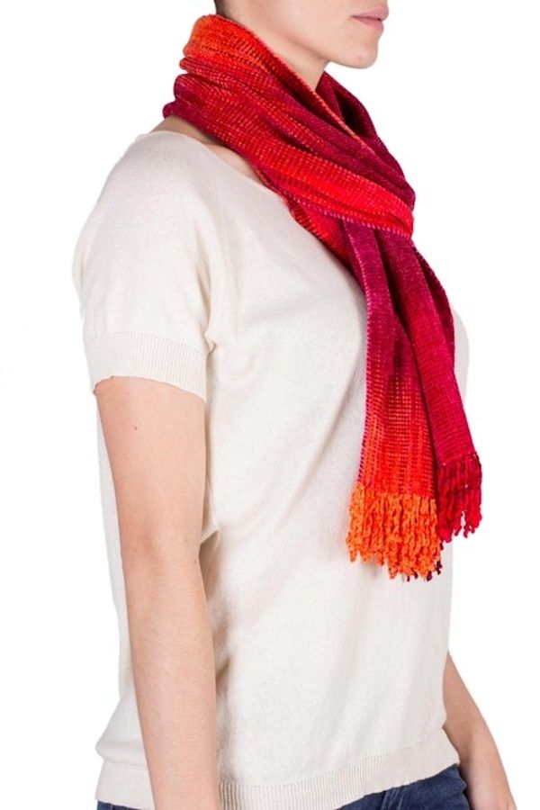 Alternate image for Red and Burgundy Handwoven Rayon Chenille Scarf Crimson Embrace
