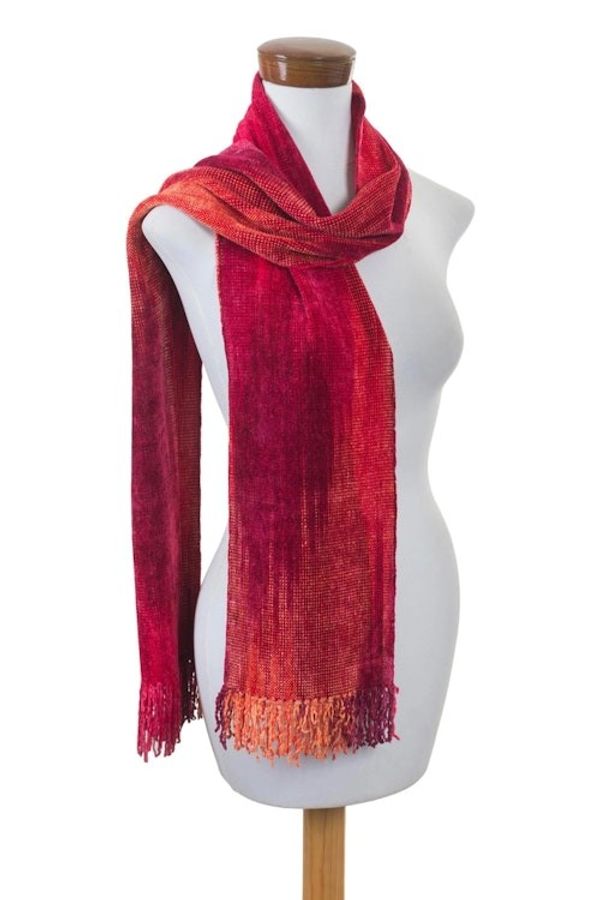 Alternate image for Red and Burgundy Handwoven Rayon Chenille Scarf Crimson Embrace