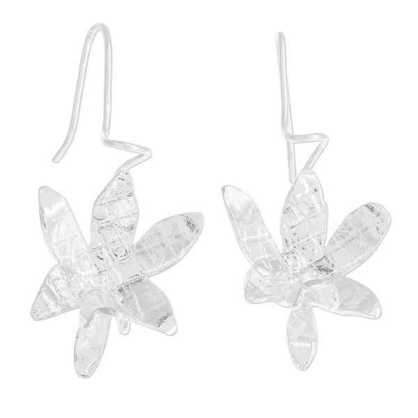 Alternate image for Sterling Silver Orchid Flower Drop Earrings from Costa Rica Fascinating Shining Orchids