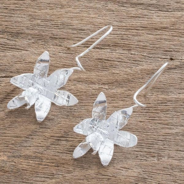 Alternate image for Sterling Silver Orchid Flower Drop Earrings from Costa Rica Fascinating Shining Orchids