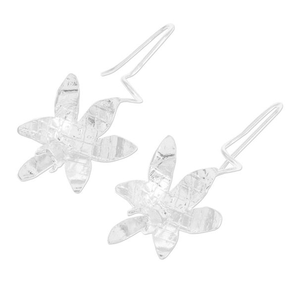 Alternate image for Sterling Silver Orchid Flower Drop Earrings from Costa Rica Fascinating Shining Orchids