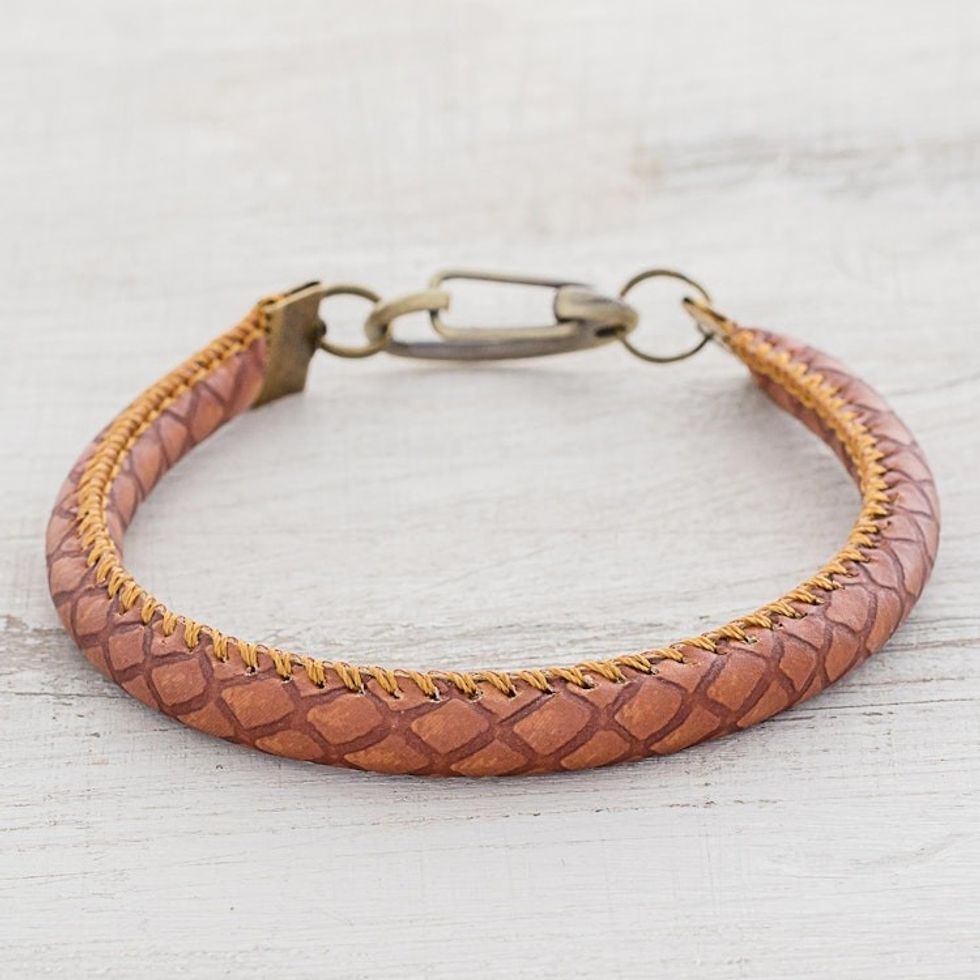 Handmade Faux Leather Wristband Bracelet from Guatemala 'Stylishly Fresh'