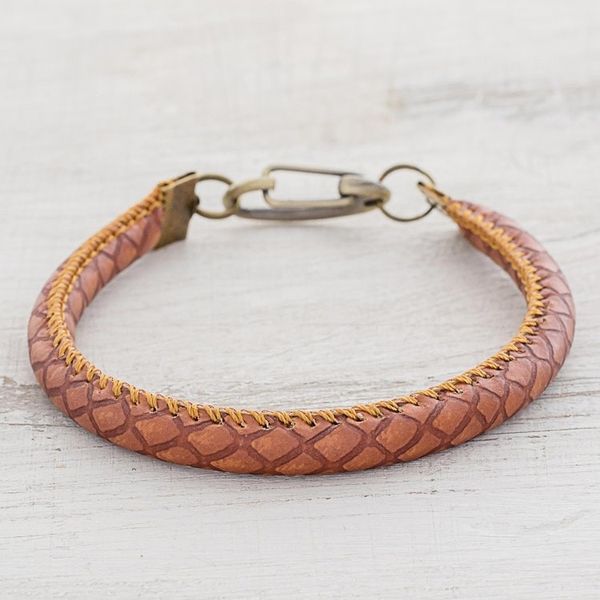 Alternate image for Handmade Faux Leather Wristband Bracelet from Guatemala Stylishly Fresh