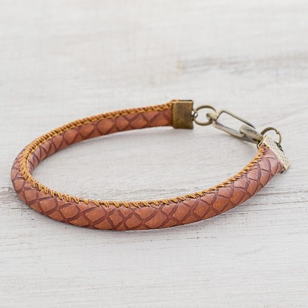 Alternate image for Handmade Faux Leather Wristband Bracelet from Guatemala Stylishly Fresh