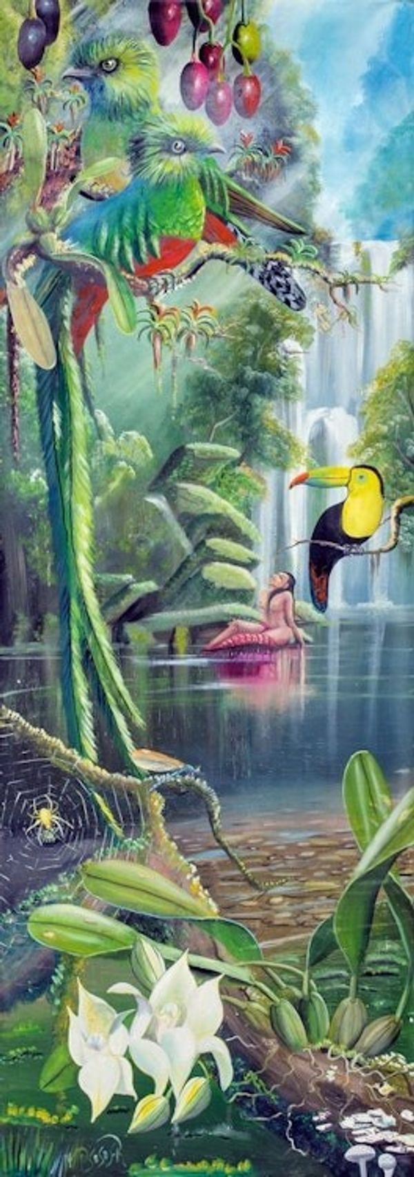 Alternate image for Realistic Guatemalan Oil Painting of Nude in Nature Swimmer